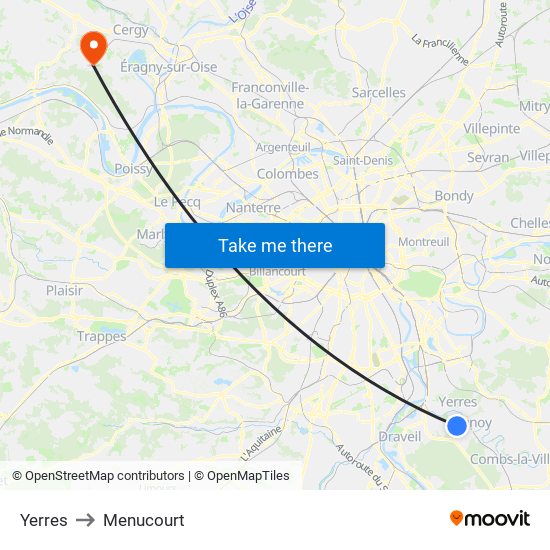 Yerres to Menucourt map
