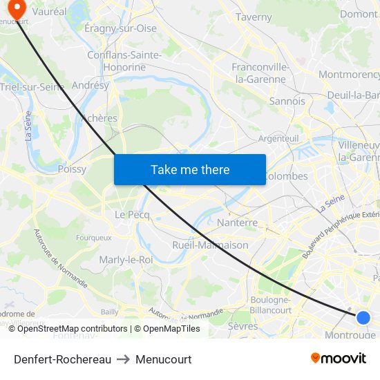 Denfert-Rochereau to Menucourt map