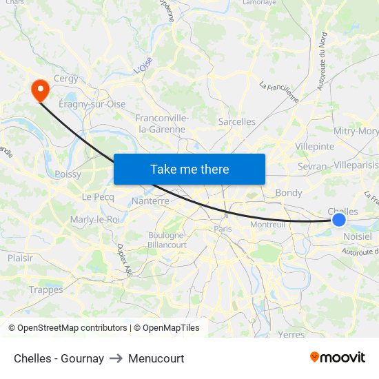 Chelles - Gournay to Menucourt map