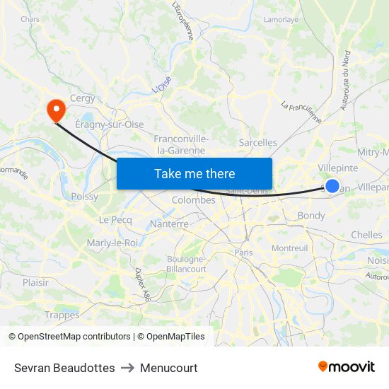 Sevran Beaudottes to Menucourt map