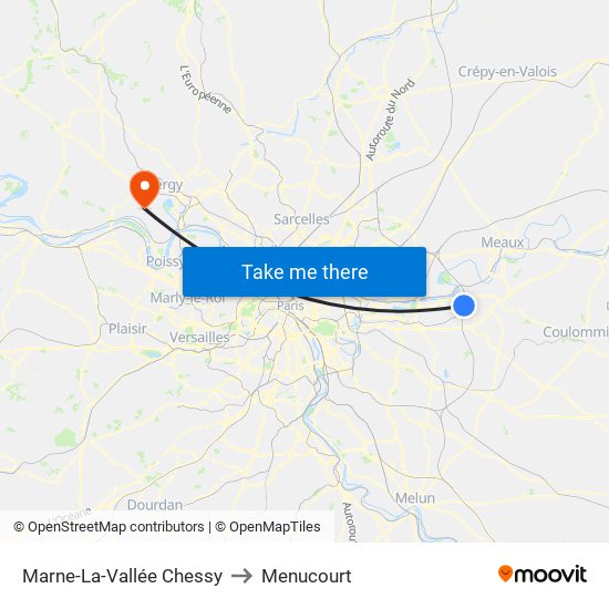 Marne-La-Vallée Chessy to Menucourt map