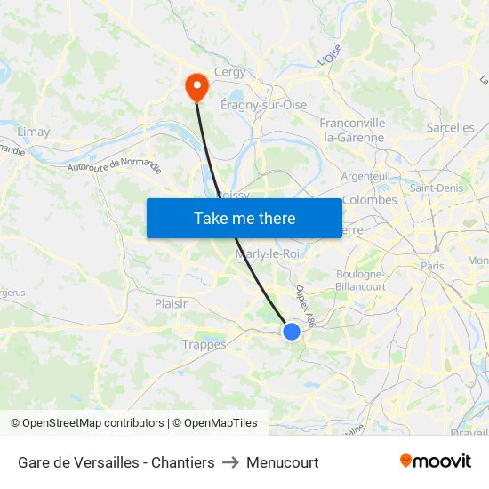 Gare de Versailles - Chantiers to Menucourt map