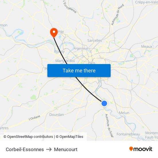 Corbeil-Essonnes to Menucourt map