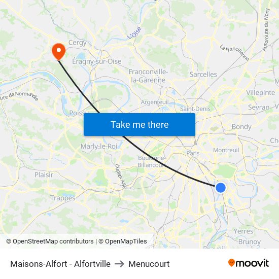 Maisons-Alfort - Alfortville to Menucourt map