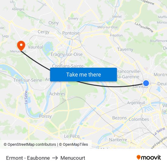 Ermont - Eaubonne to Menucourt map