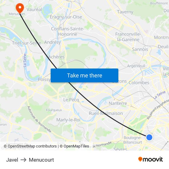 Javel to Menucourt map
