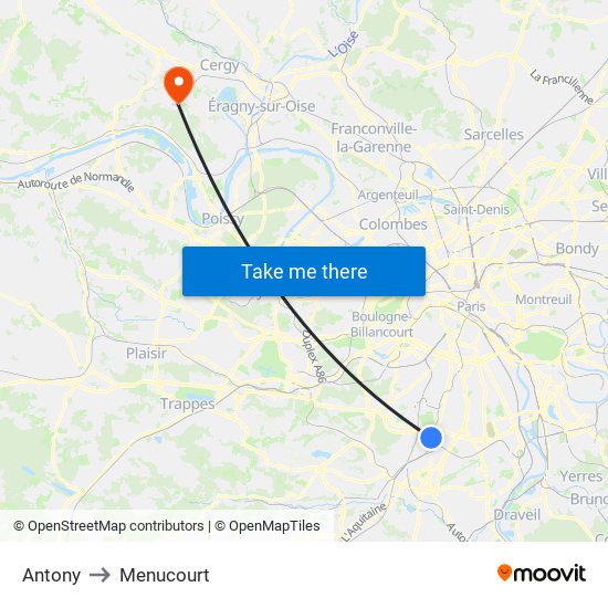 Antony to Menucourt map