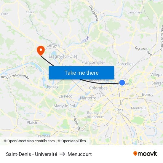 Saint-Denis - Université to Menucourt map