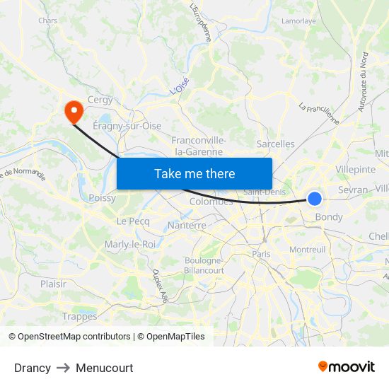 Drancy to Menucourt map