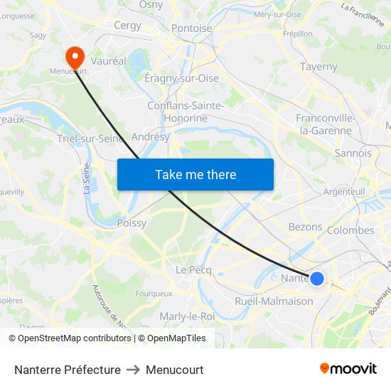 Nanterre Préfecture to Menucourt map