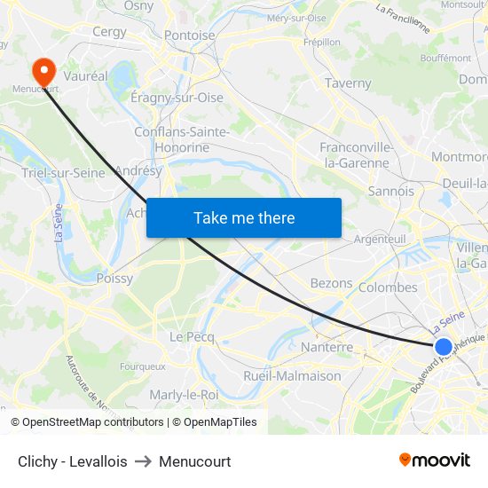 Clichy - Levallois to Menucourt map