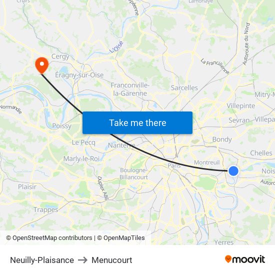 Neuilly-Plaisance to Menucourt map