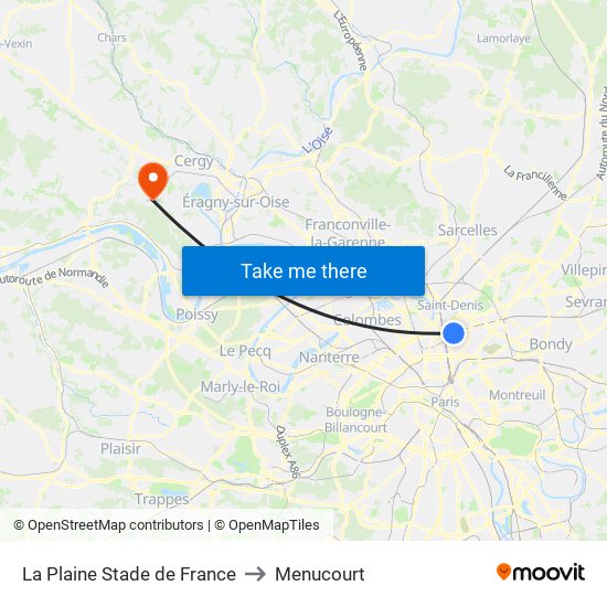 La Plaine Stade de France to Menucourt map