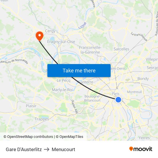 Gare D'Austerlitz to Menucourt map