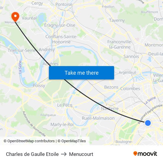 Charles de Gaulle Etoile to Menucourt map