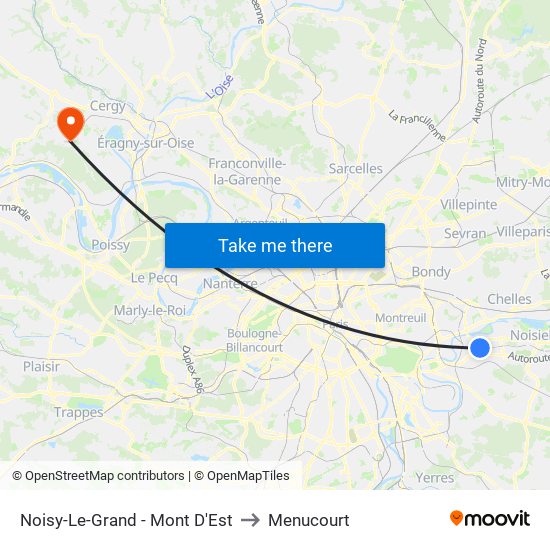 Noisy-Le-Grand - Mont D'Est to Menucourt map