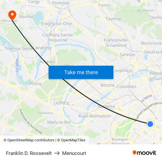Franklin D. Roosevelt to Menucourt map