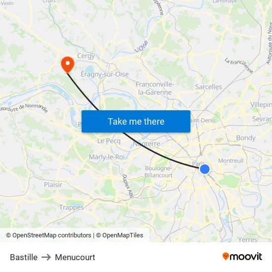 Bastille to Menucourt map