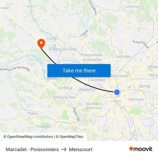Marcadet - Poissonniers to Menucourt map