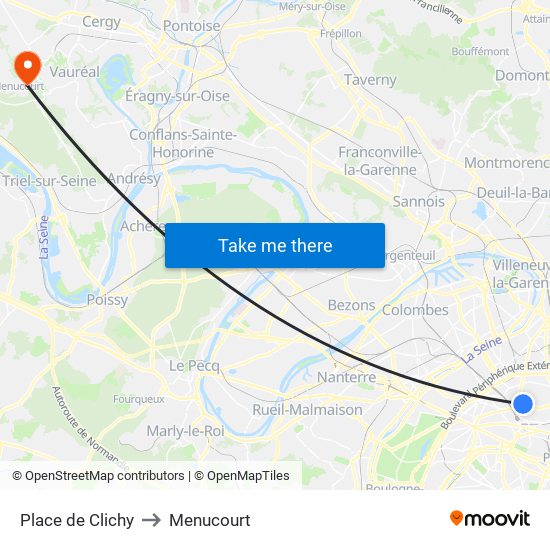 Place de Clichy to Menucourt map