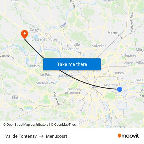 Val de Fontenay to Menucourt map