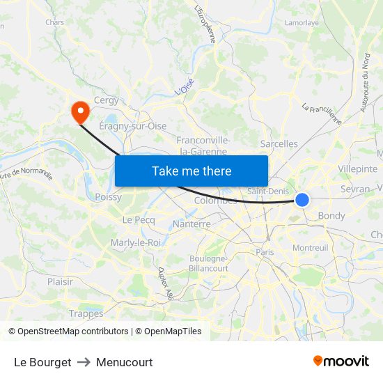 Le Bourget to Menucourt map