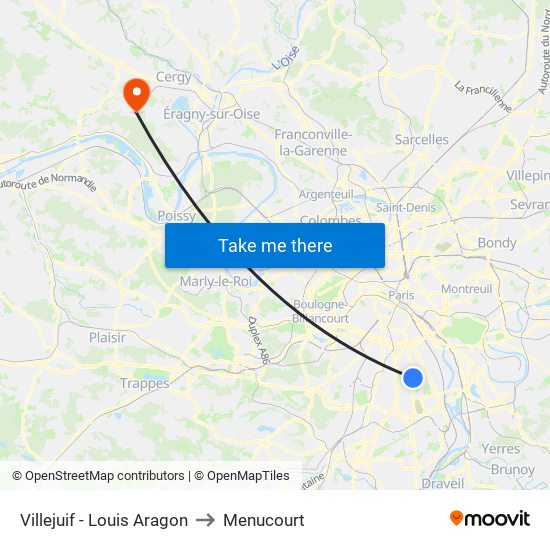 Villejuif - Louis Aragon to Menucourt map