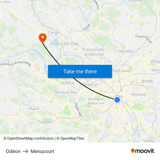 Odéon to Menucourt map