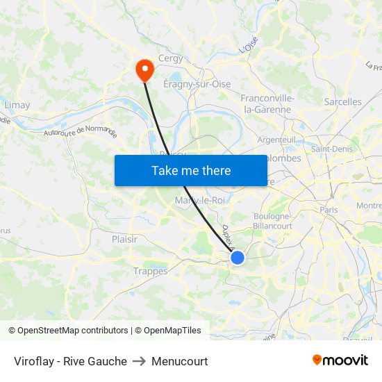 Viroflay - Rive Gauche to Menucourt map