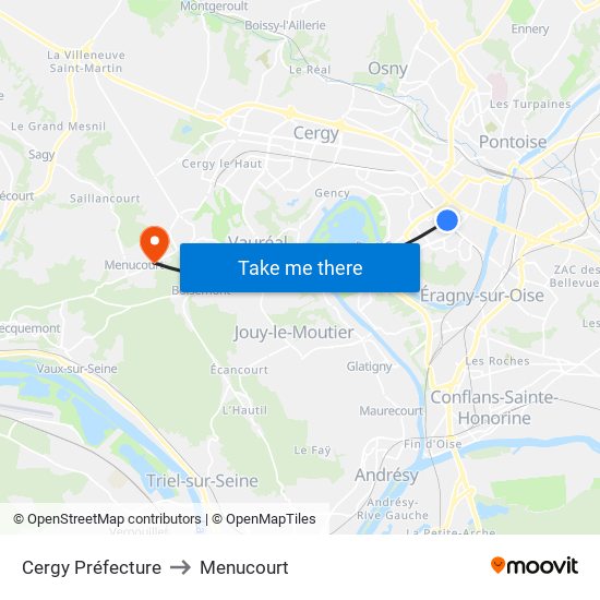 Cergy Préfecture to Menucourt map