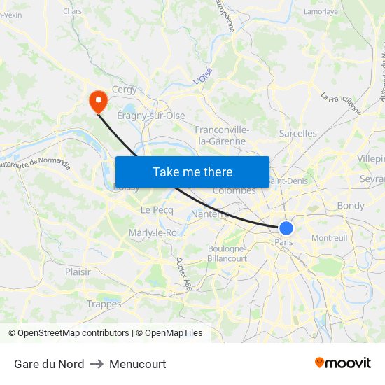 Gare du Nord to Menucourt map