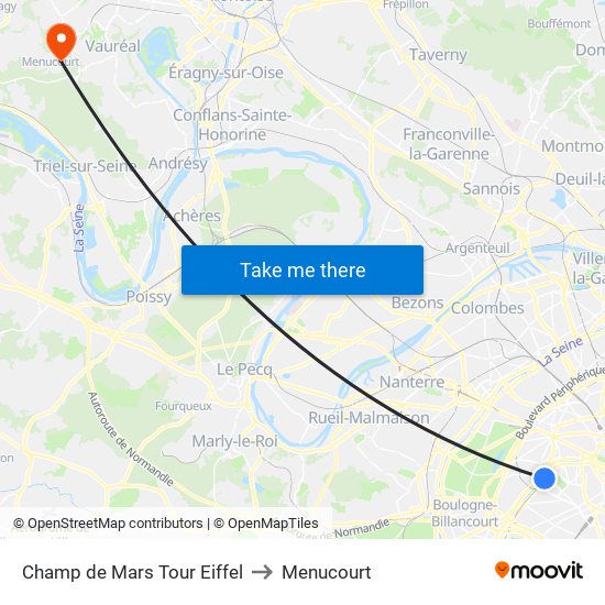 Champ de Mars Tour Eiffel to Menucourt map