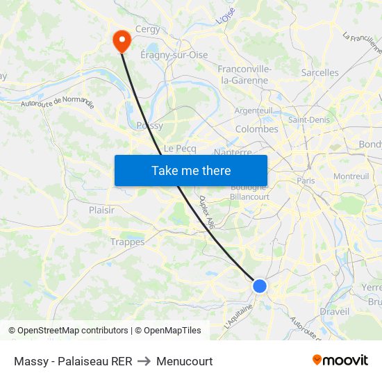 Massy - Palaiseau RER to Menucourt map