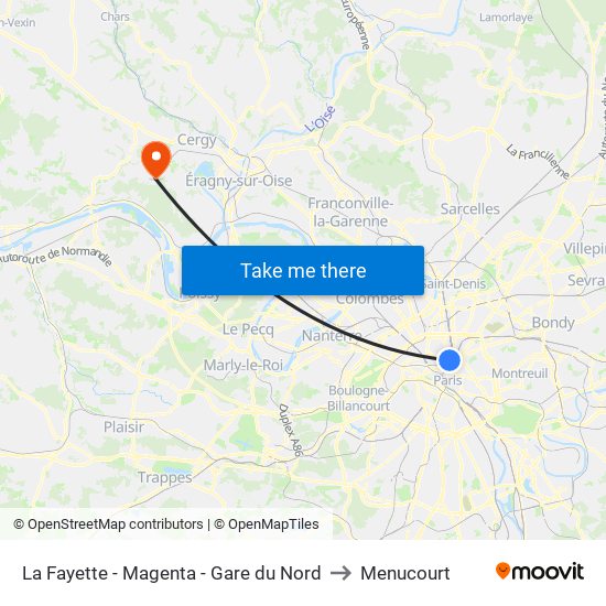 La Fayette - Magenta - Gare du Nord to Menucourt map