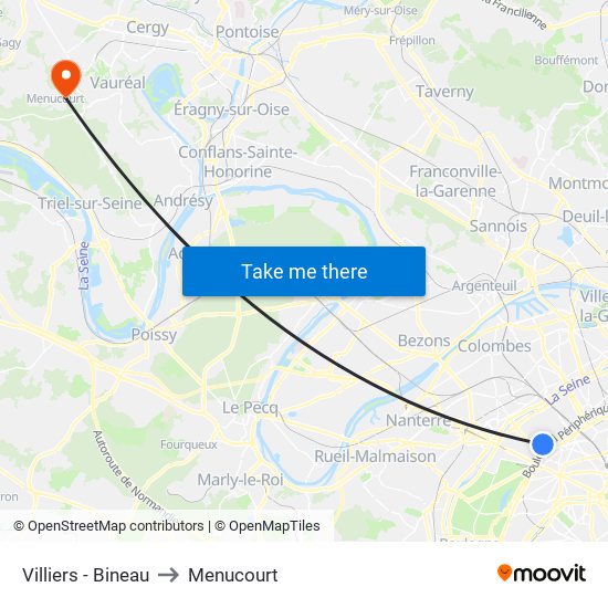 Villiers - Bineau to Menucourt map