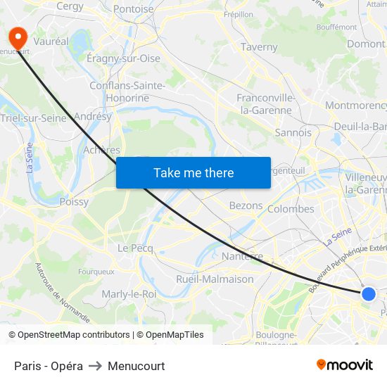Paris - Opéra to Menucourt map