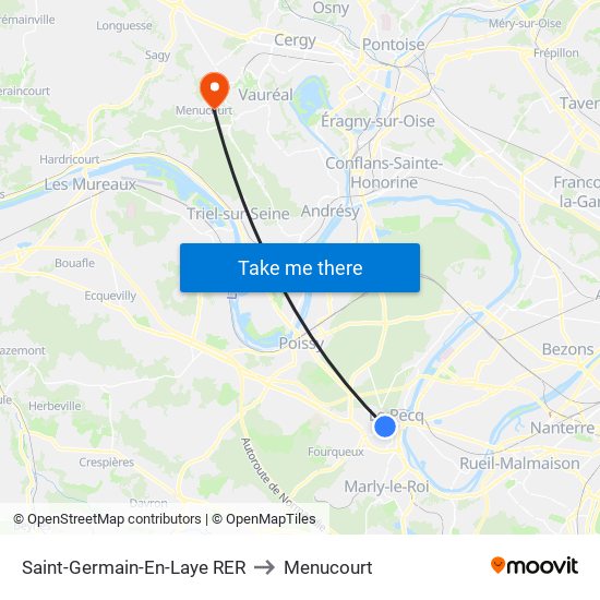 Saint-Germain-En-Laye RER to Menucourt map