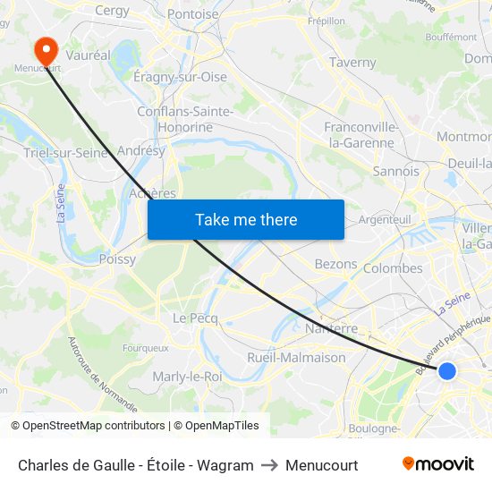 Charles de Gaulle - Étoile - Wagram to Menucourt map
