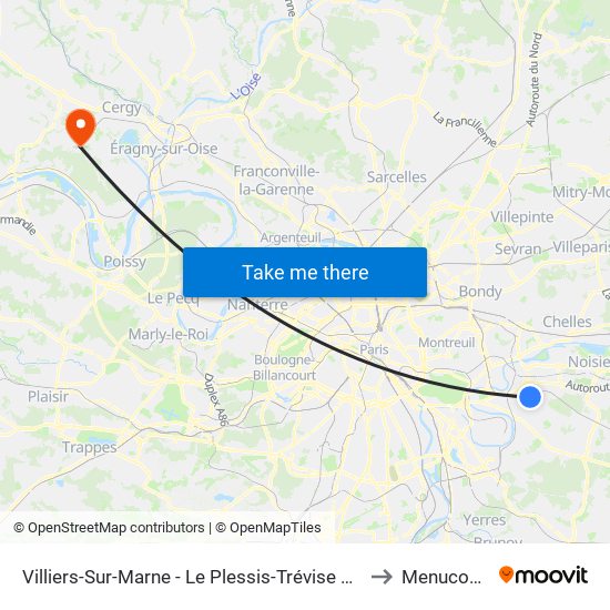 Villiers-Sur-Marne - Le Plessis-Trévise RER to Menucourt map