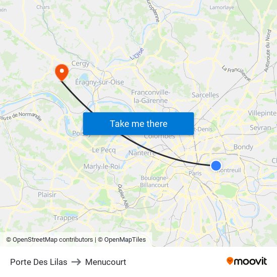 Porte Des Lilas to Menucourt map