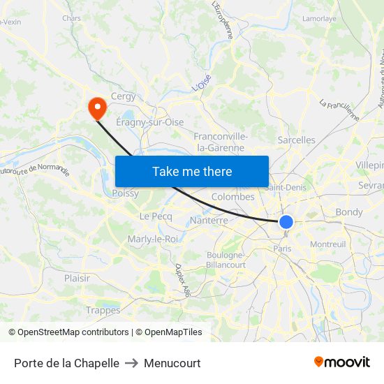 Porte de la Chapelle to Menucourt map