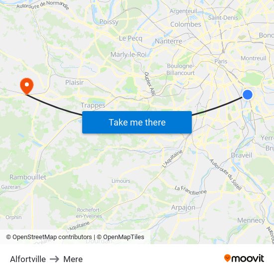 Alfortville to Mere map