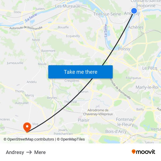 Andresy to Mere map