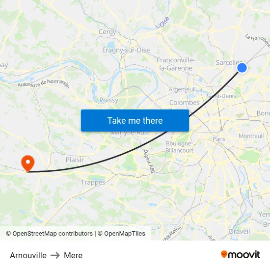 Arnouville to Mere map