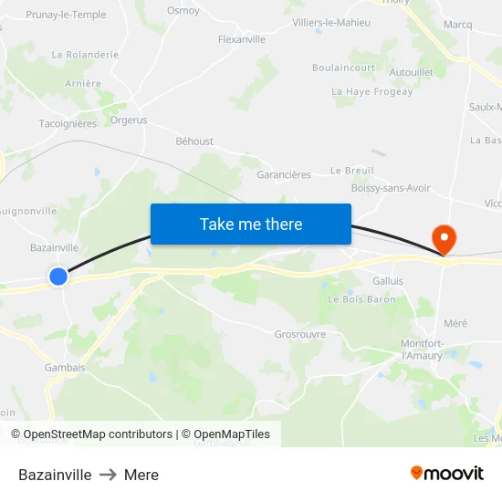 Bazainville to Mere map