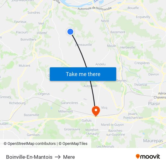 Boinville-En-Mantois to Mere map
