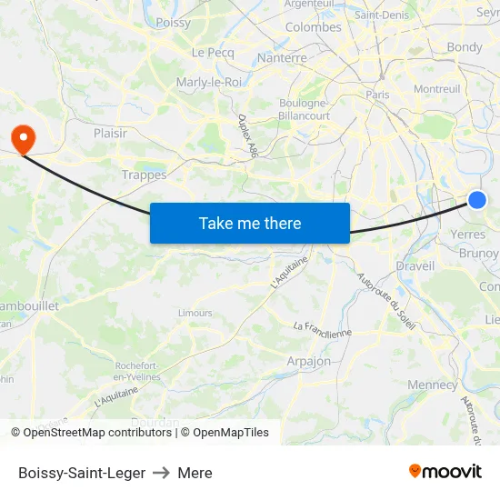 Boissy-Saint-Leger to Mere map