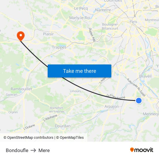 Bondoufle to Mere map