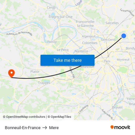 Bonneuil-En-France to Mere map