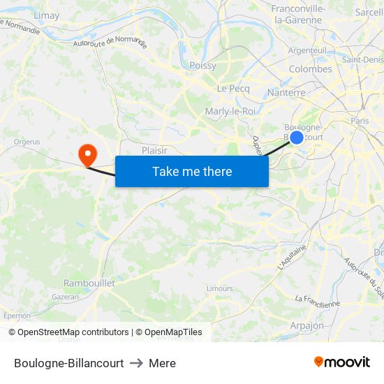 Boulogne-Billancourt to Mere map
